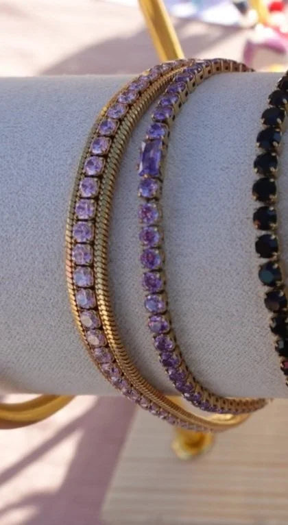 Pink Tennis Bracelet with Gold Outline