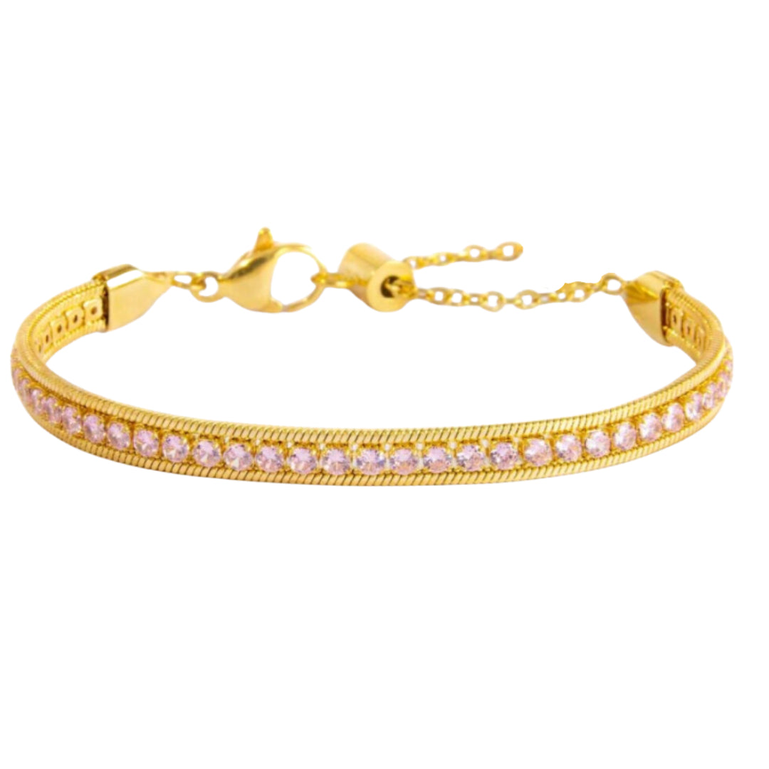 Pink Tennis Bracelet with Gold Outline